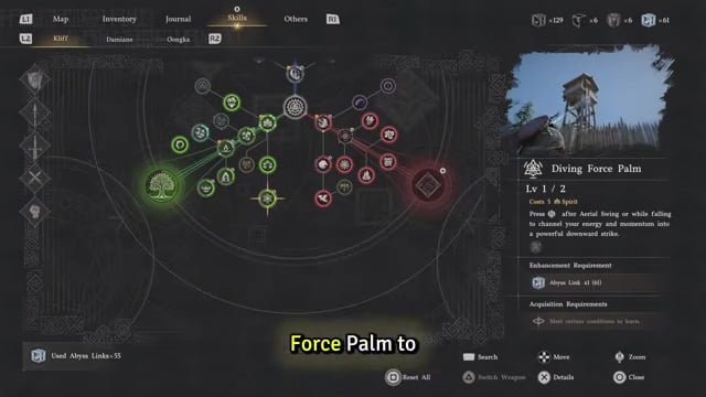 Descending Force Palm's requirements panel
