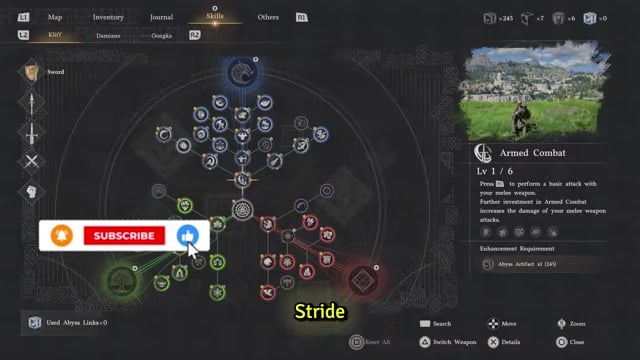 Water Stride's requirements panel in the Skills menu