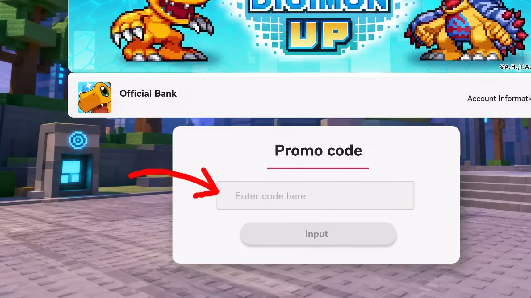 Digimon UP Promo Code page