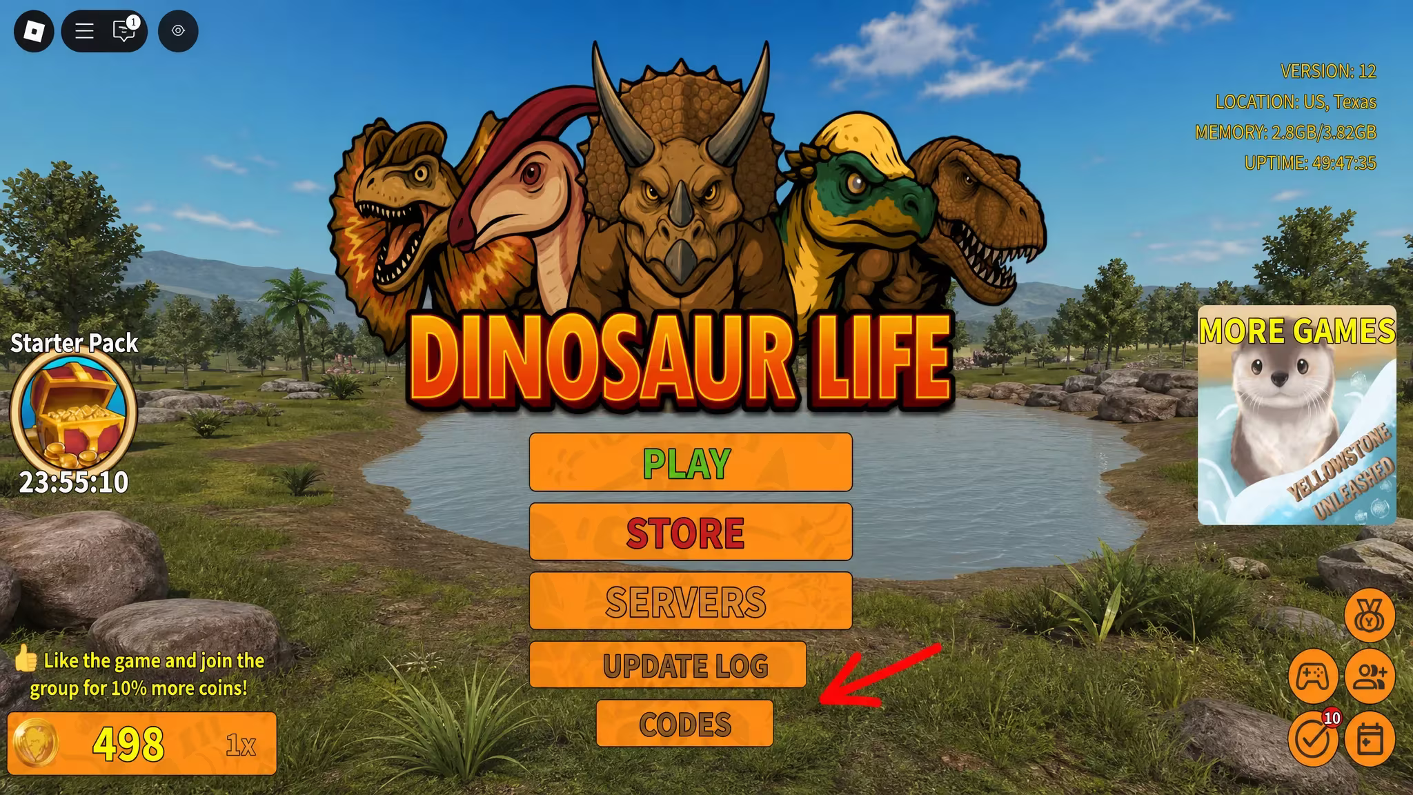 Coin balance updating in the top corner of the screen after entering a code