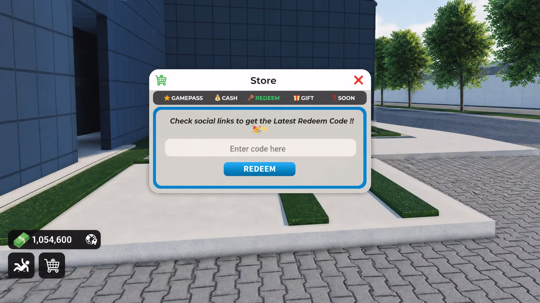 The code redemption screen inside Drag Drive Simulator