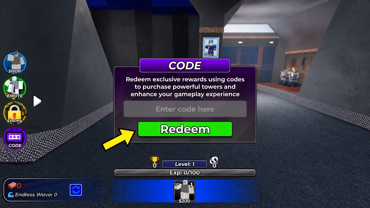 Dummy Defense the codes tab