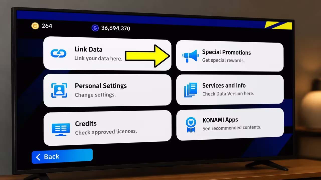 Link Data option highlighted in the eFootball Extras menu