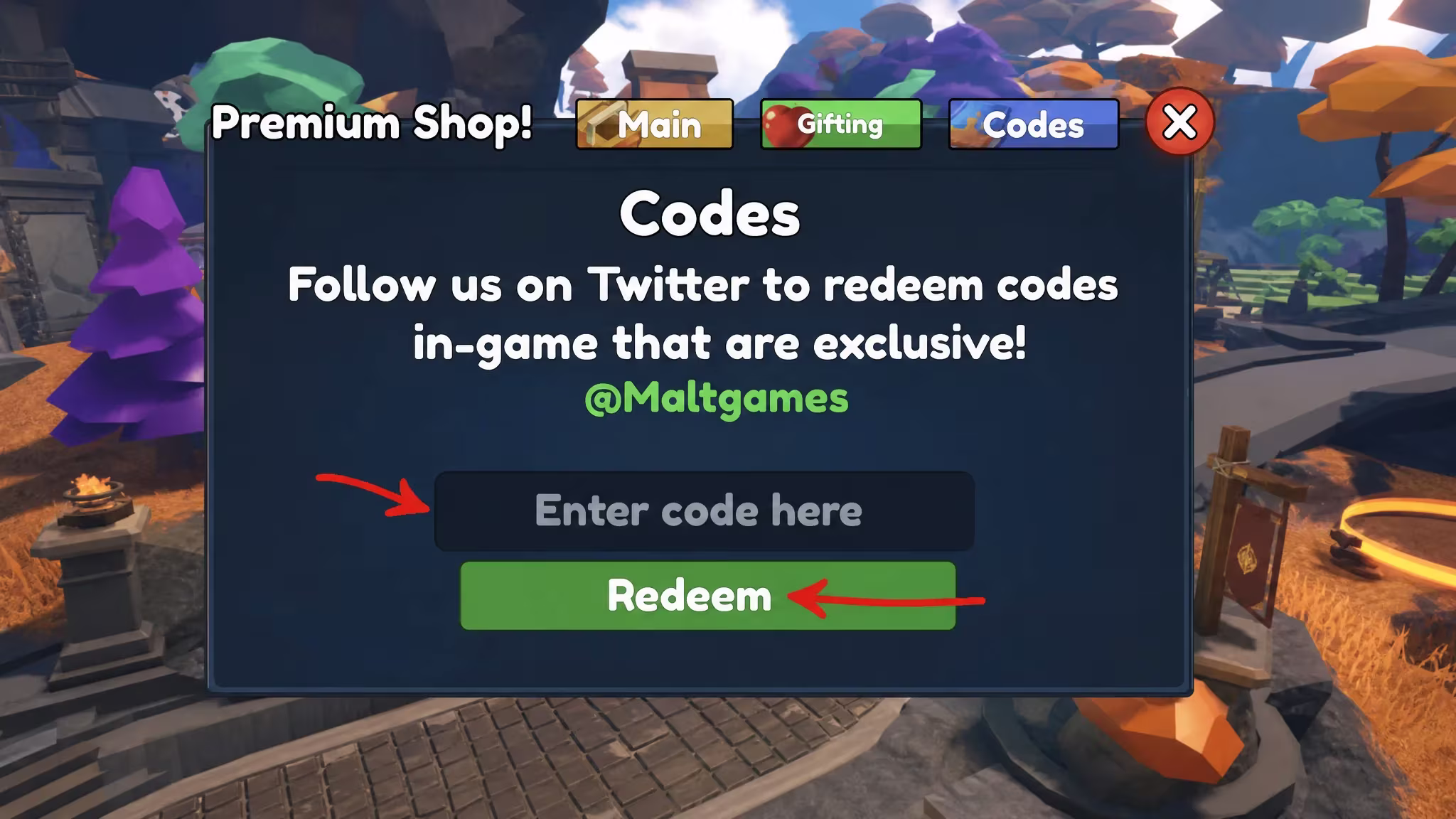 Enter and Redeem Code