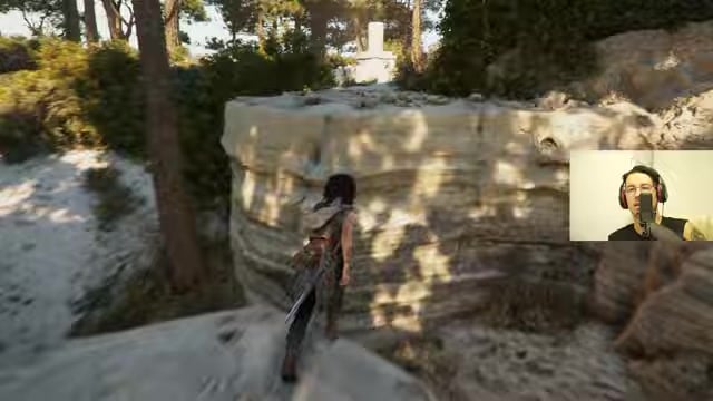 Climb the right-hand ledges