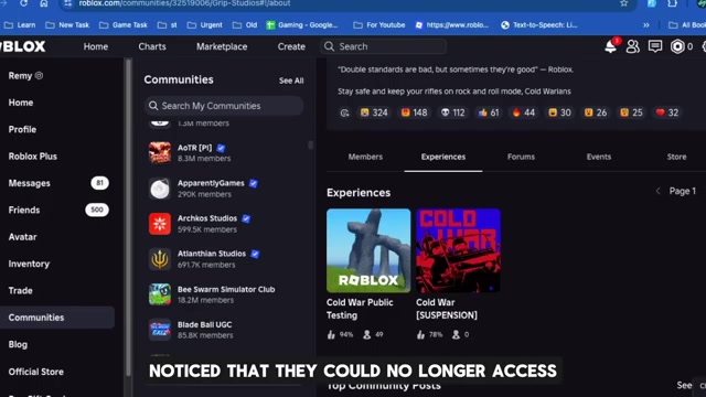 Roblox access error message appears on a dark game page