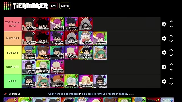 Tier list grid appears with character icons and rank rows