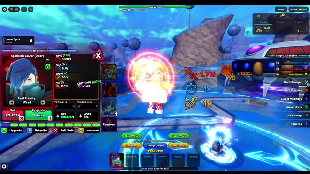 Apathetic Savior stats panel shows low damage and passive text