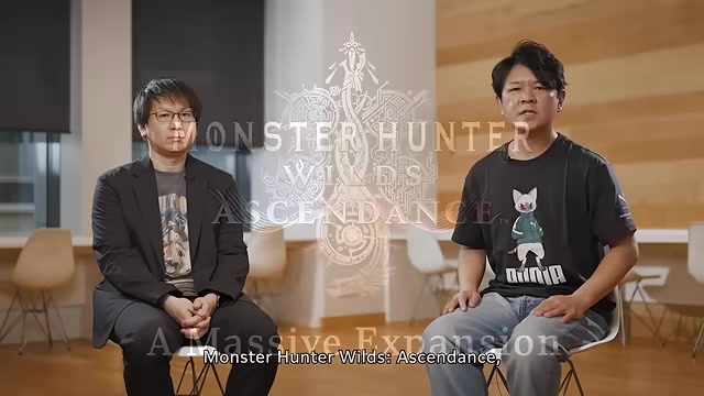 Monster Hunter Wilds hunters gather beneath a dramatic desert sky
