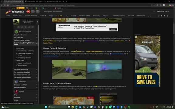 Reputation rewards screen highlights cursed land and waters unlocks
