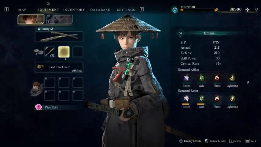 Sword effect panel shows HP recovery on attack.