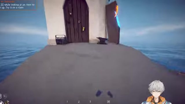 Player throws a clam at a crab on the beach