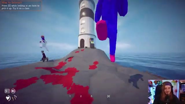Players gather near fishing NPC with hunger and health bars