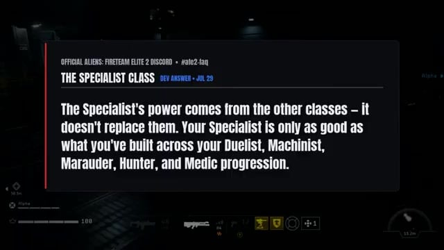 Specialist class menu shows abilities borrowed from other classes