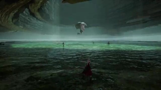 Creature leaps skyward from the ground, wings spreading wide.