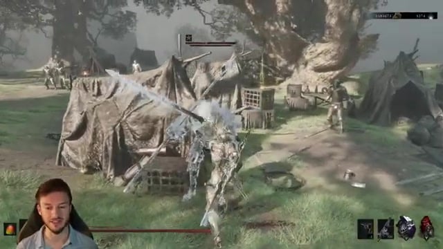 Character lunges with a weapon while avoiding an incoming hit