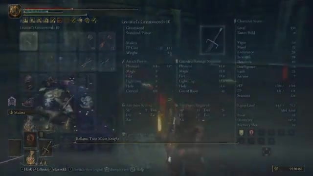 Lion Greatsword build equipment screen shows weapon and seal