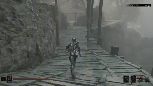 Cross the wooden bridge