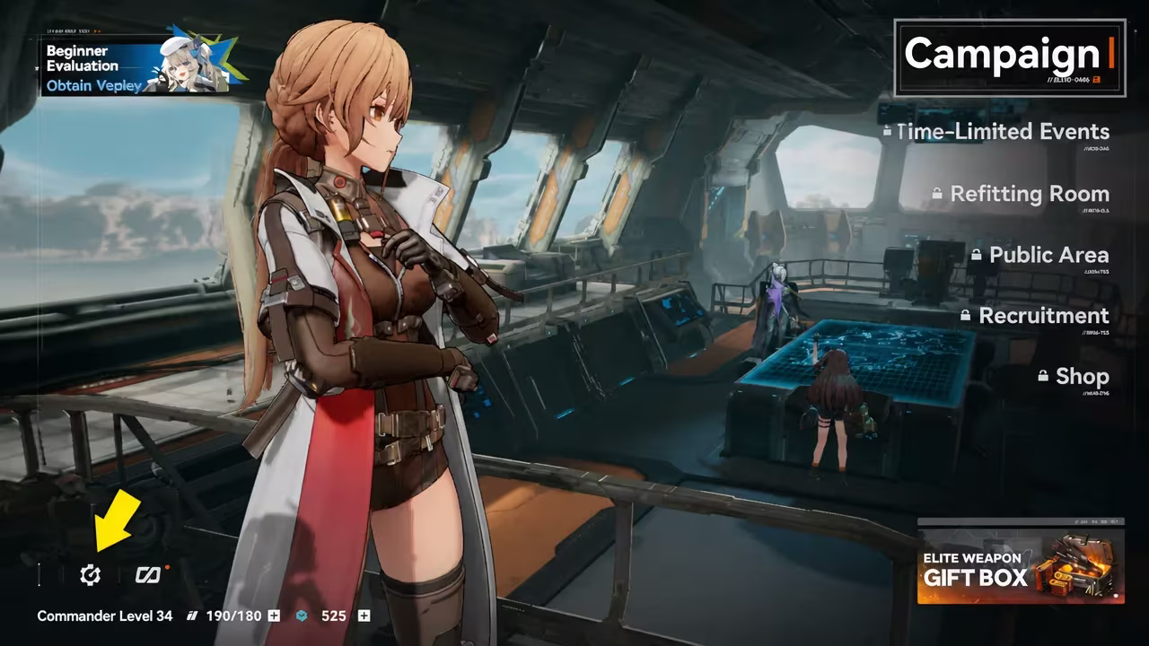 A screenshot of Girls' Frontline 2 showing the game's settings button