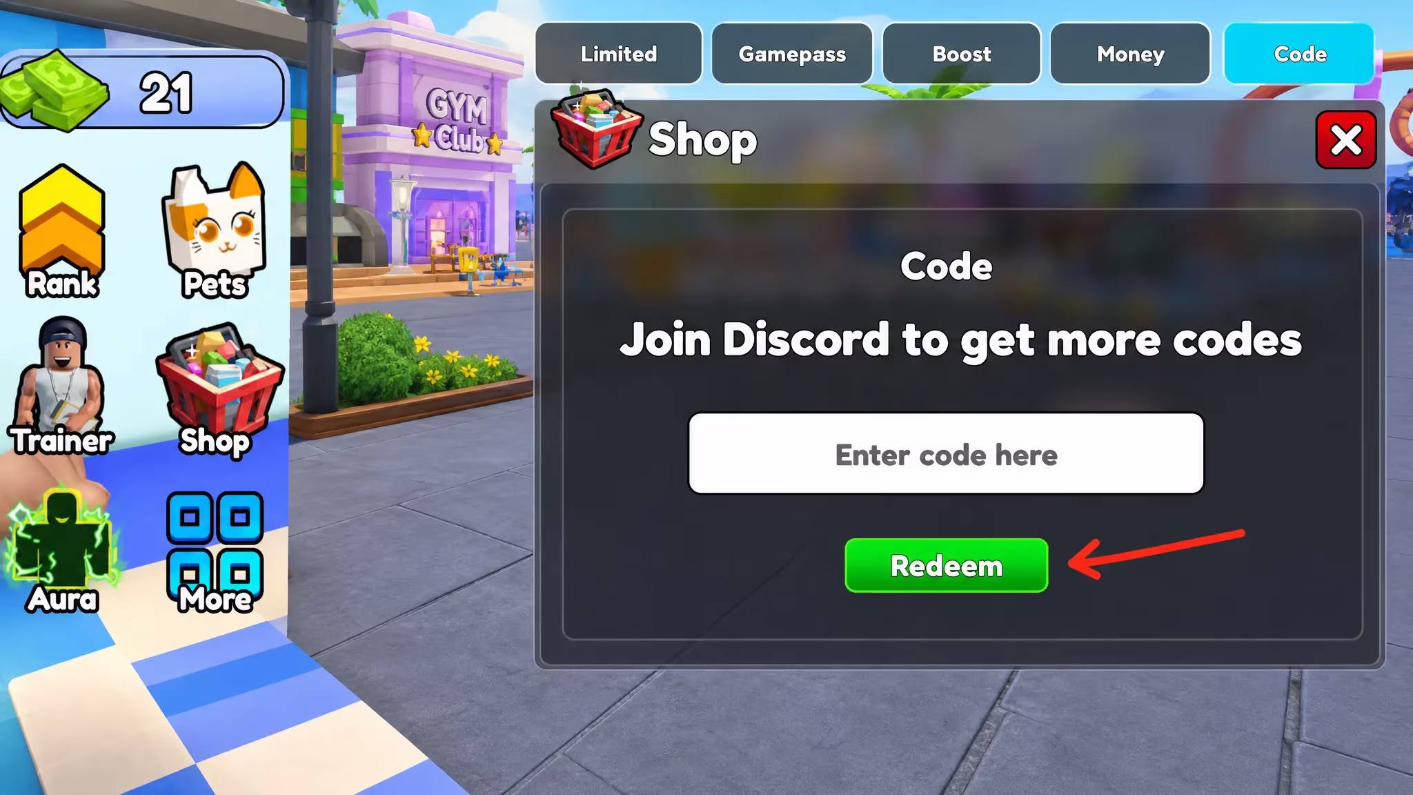 Redeem Gym Star Simulator codes steps