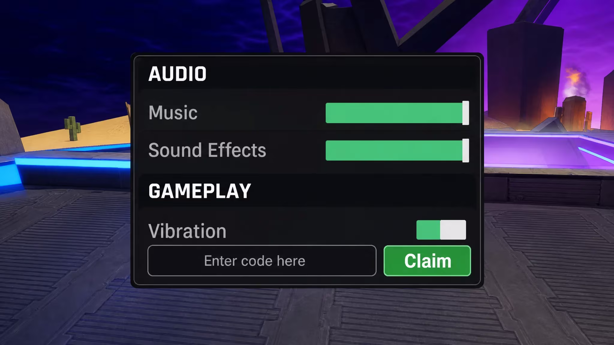 Hooked code redemption screen showing the settings menu with the code entry field at the bottom