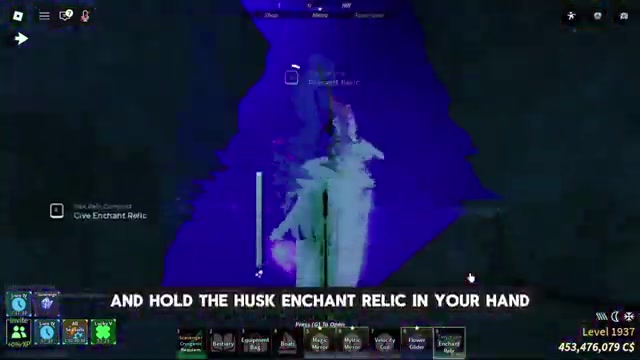 Equip the rod and hold the relic