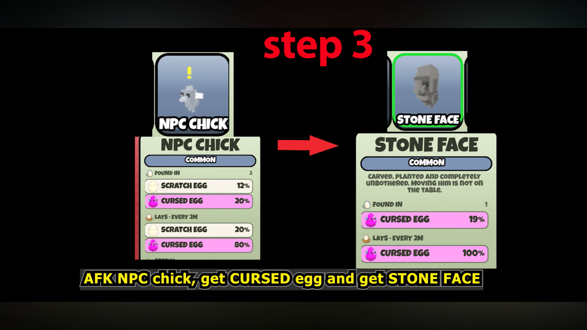 Use NPC Chick to get Cursed Egg in Grow a Chicken Fighter Roblox / YouTube - OverGrid