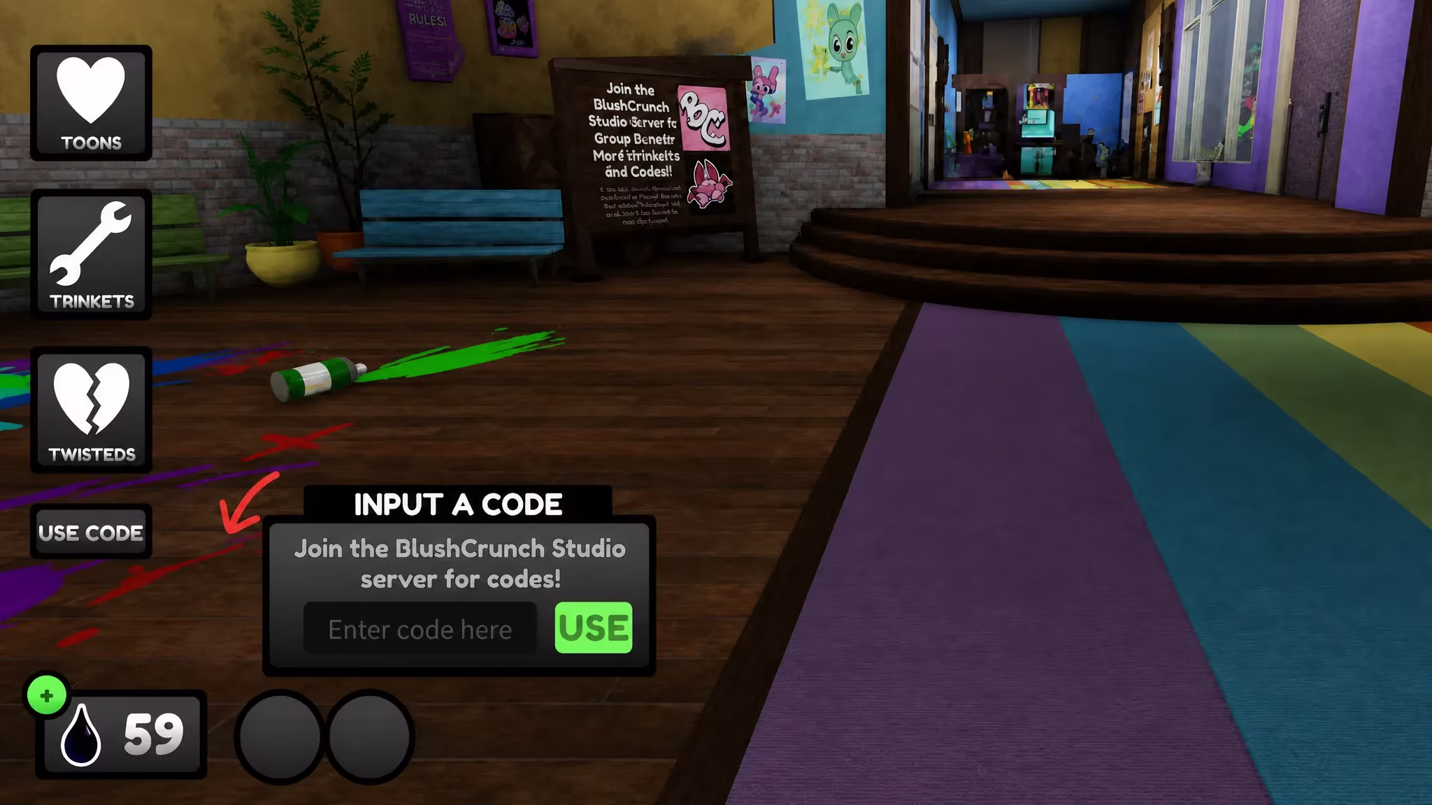 The menu to redeem Dandy's World codes