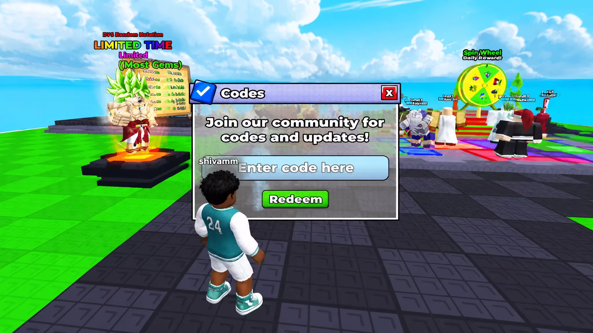 Defend Your Base With Anime codes redemption screen