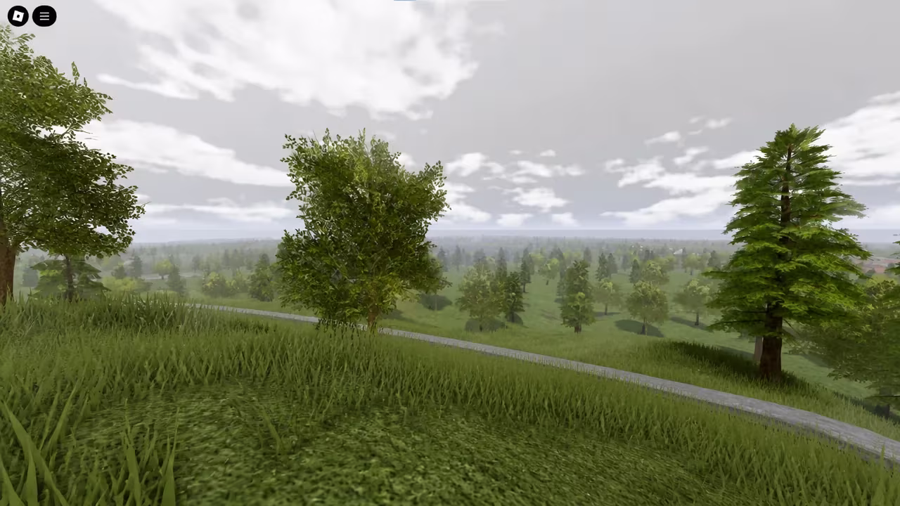 Gameplay view of Infected Lands showing the menu button in the top left corner over a grassy hillside.