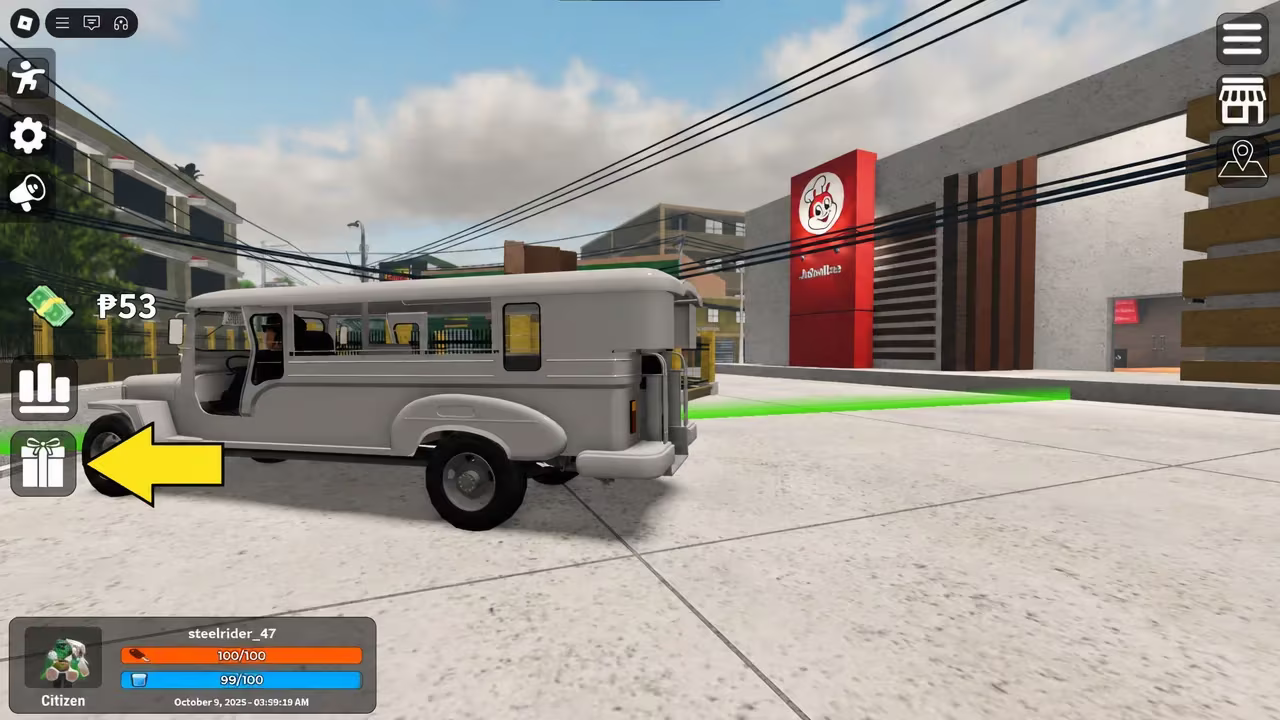 A screenshot of Diesel n' Steel in Roblox showing the game's codes button