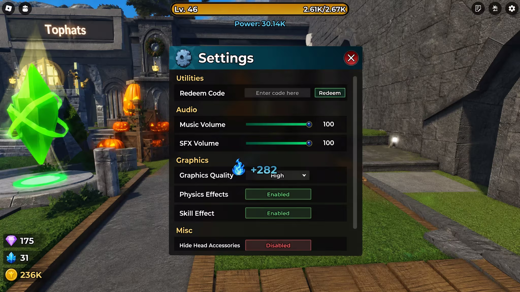 Magic Loot settings menu and code redemption text block screenshot