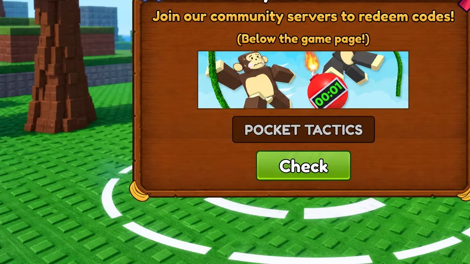 Monkey Bomb Tag codes: An image of the code redemption box in Roblox