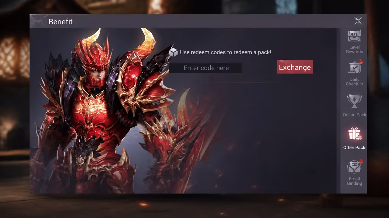 code redemption screen