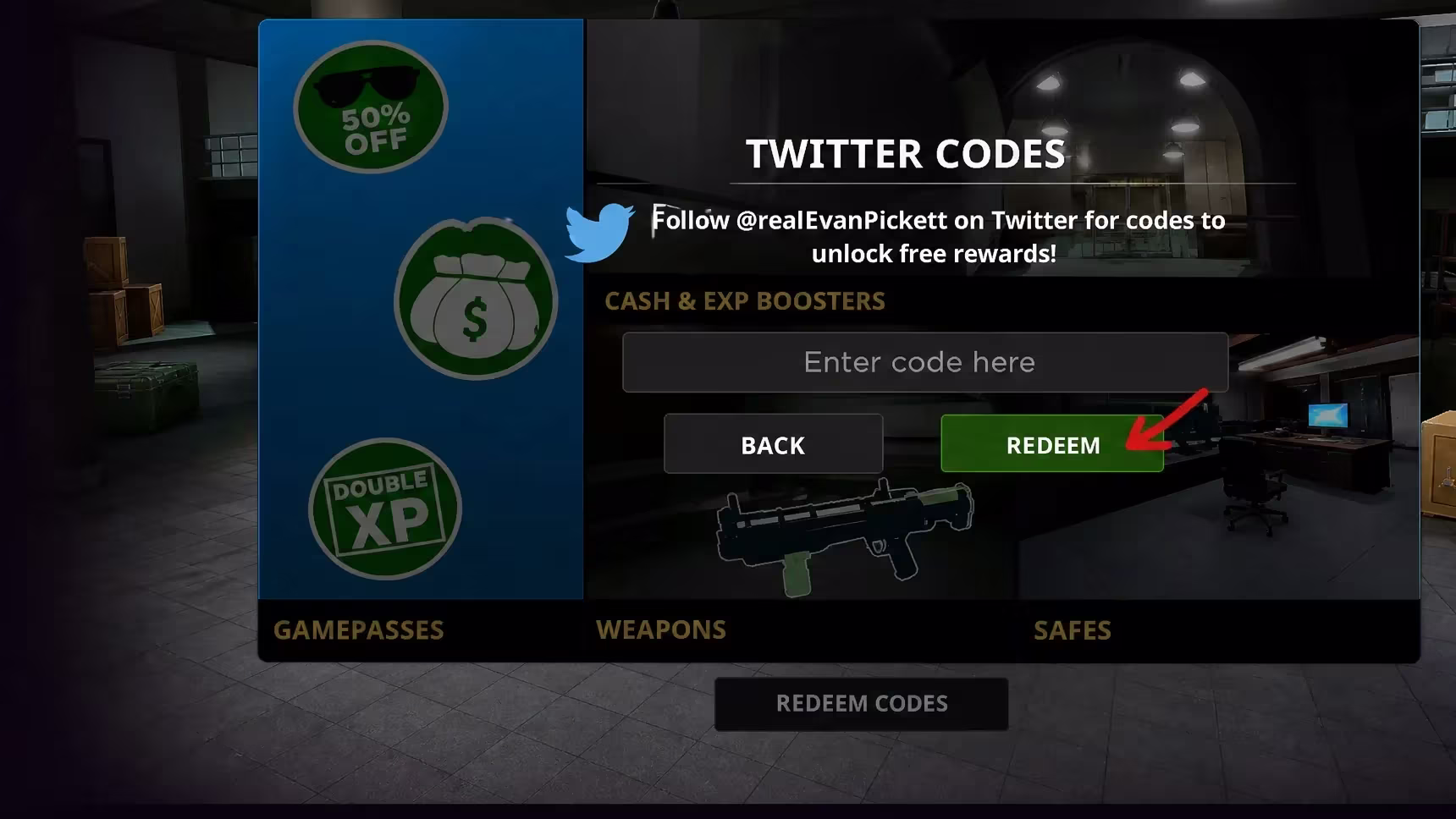 Roblox Notoriety code redemption screen