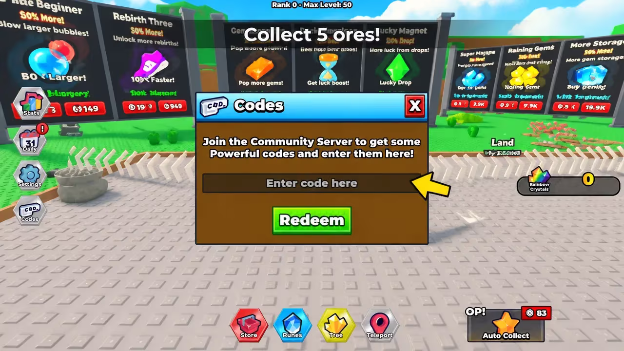 Ore Incremental the codes tab