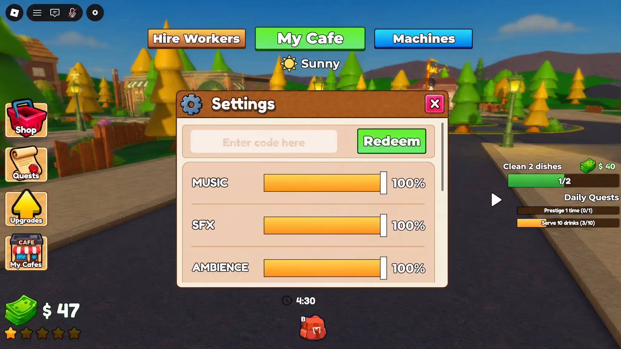 Image depicting the process of redeeming Own a Cafe codes