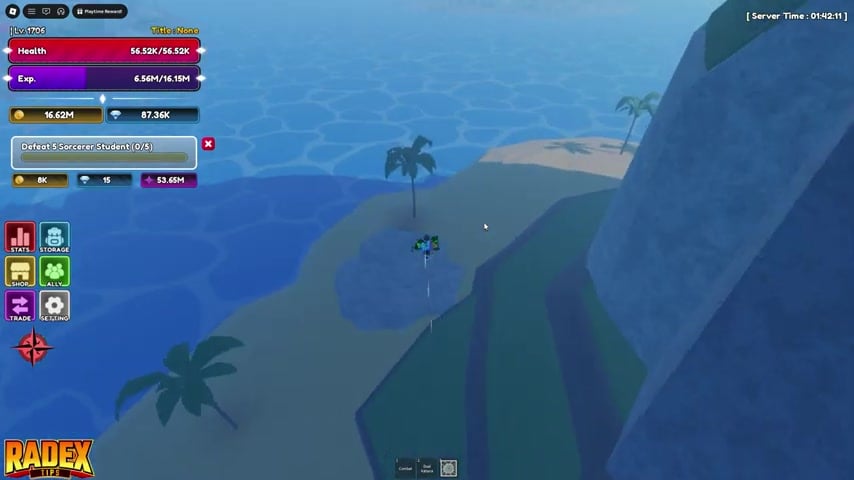 Move right from the teleporter