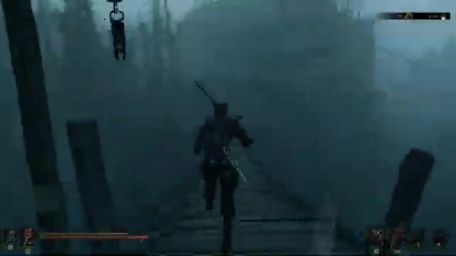Cross the wooden bridge