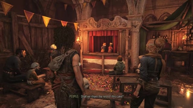 Stand and watch the full puppet show