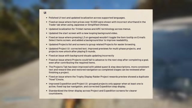 Project UI changes from Live Update 1.39.0