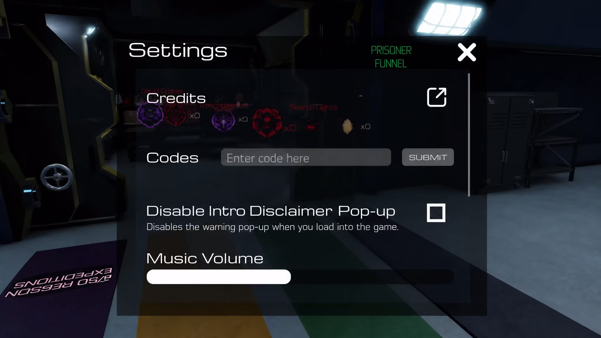 The menu to redeem Pressure codes in the Roblox game