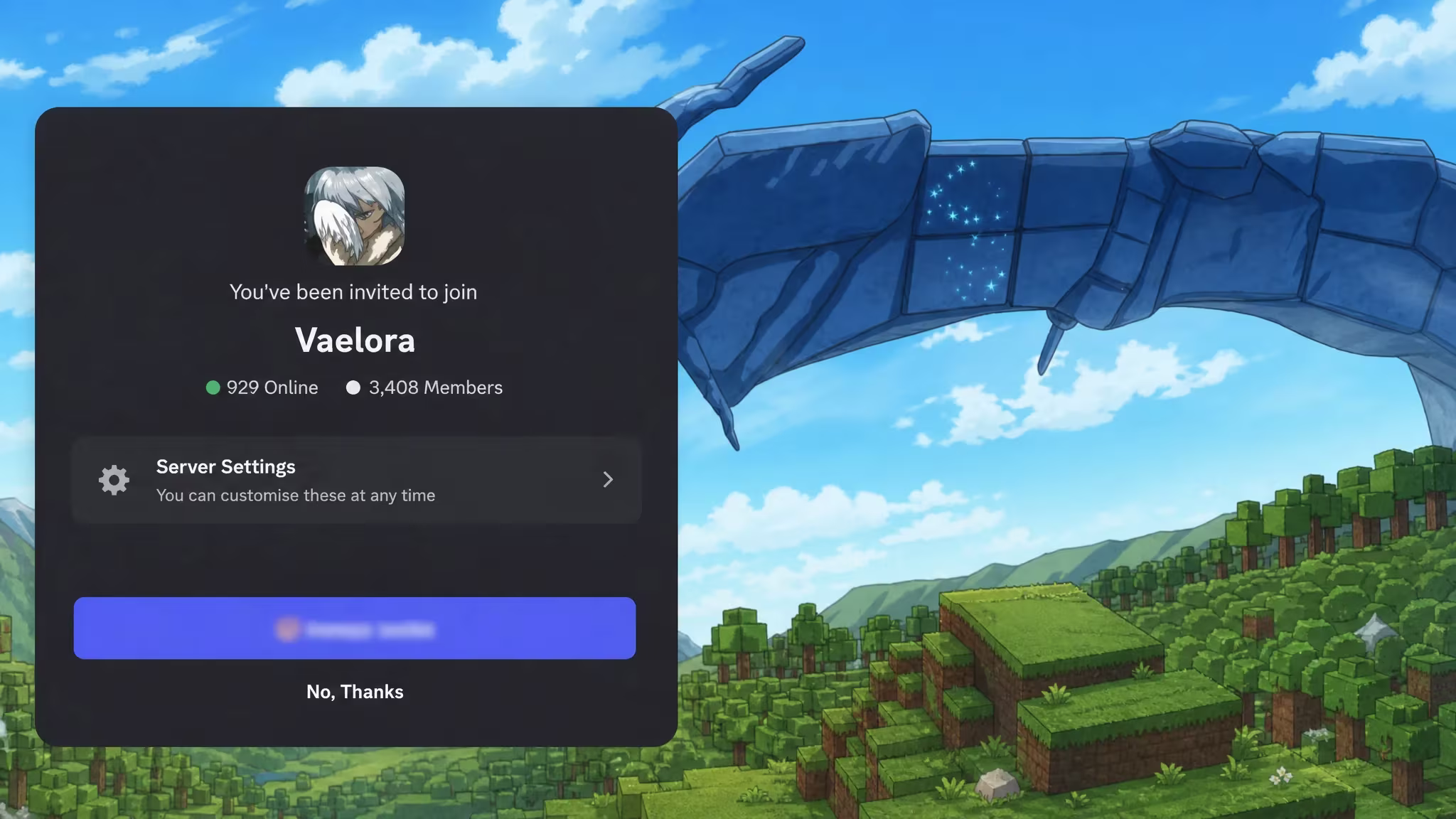 Tensura Incremental codes: A screenshot of the Discord server invite