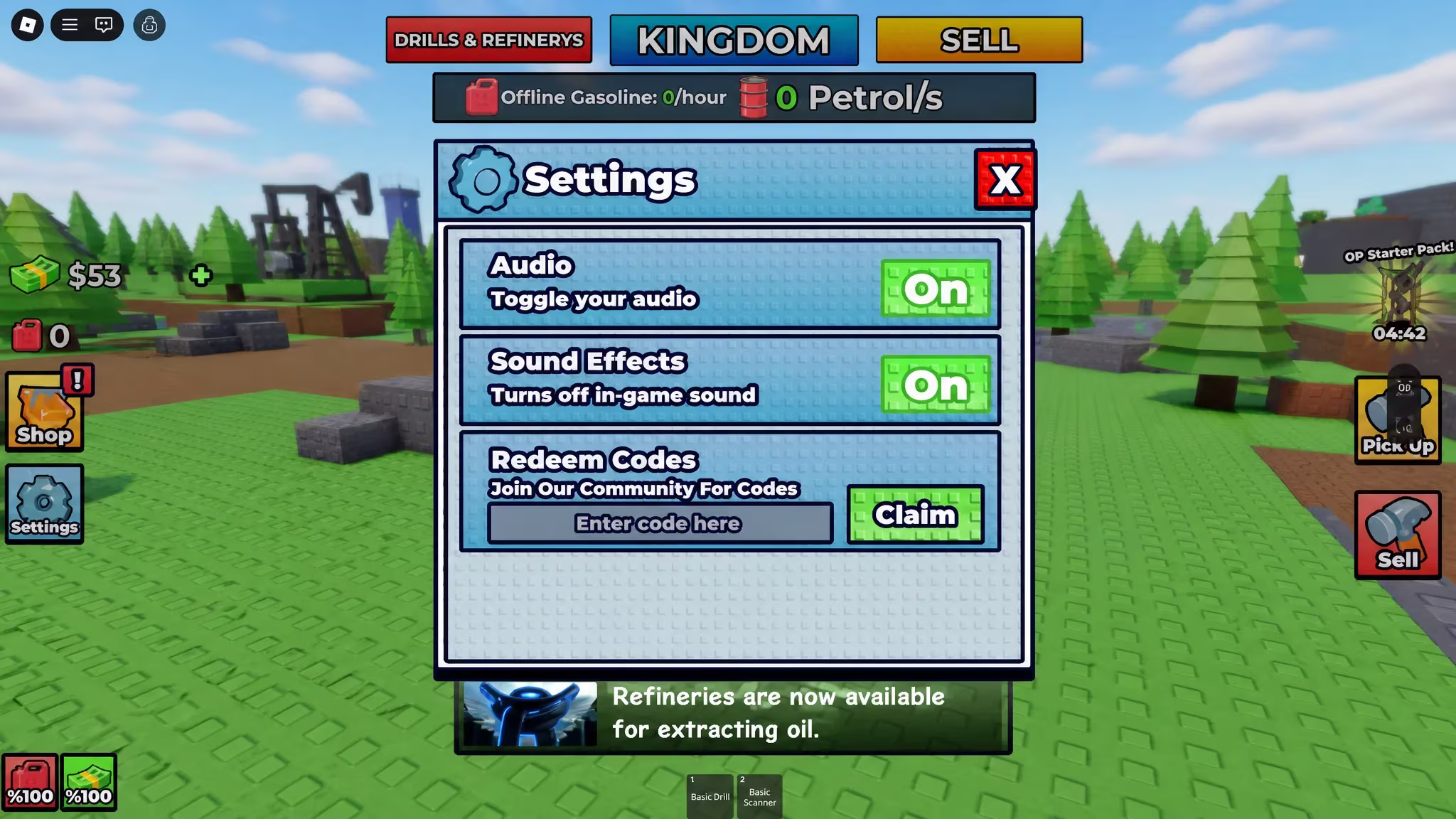 Illustration of the code redemption screen in Oil Empire