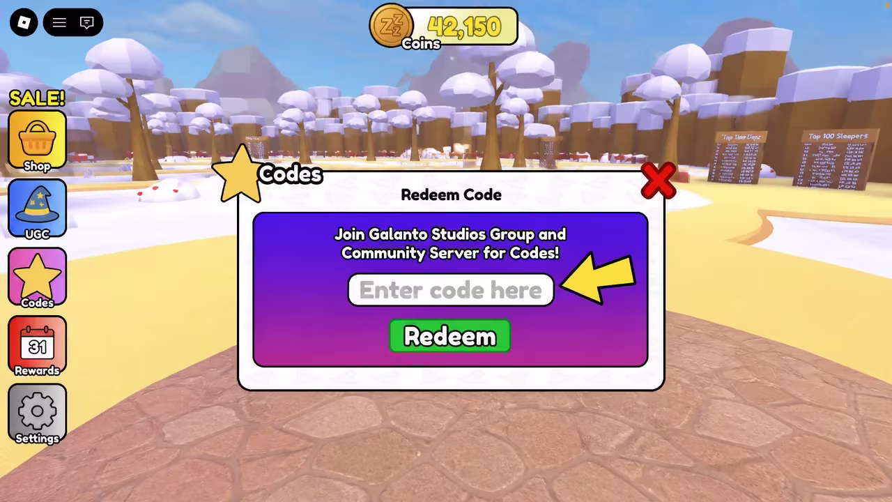 Sleep For UGC the codes tab