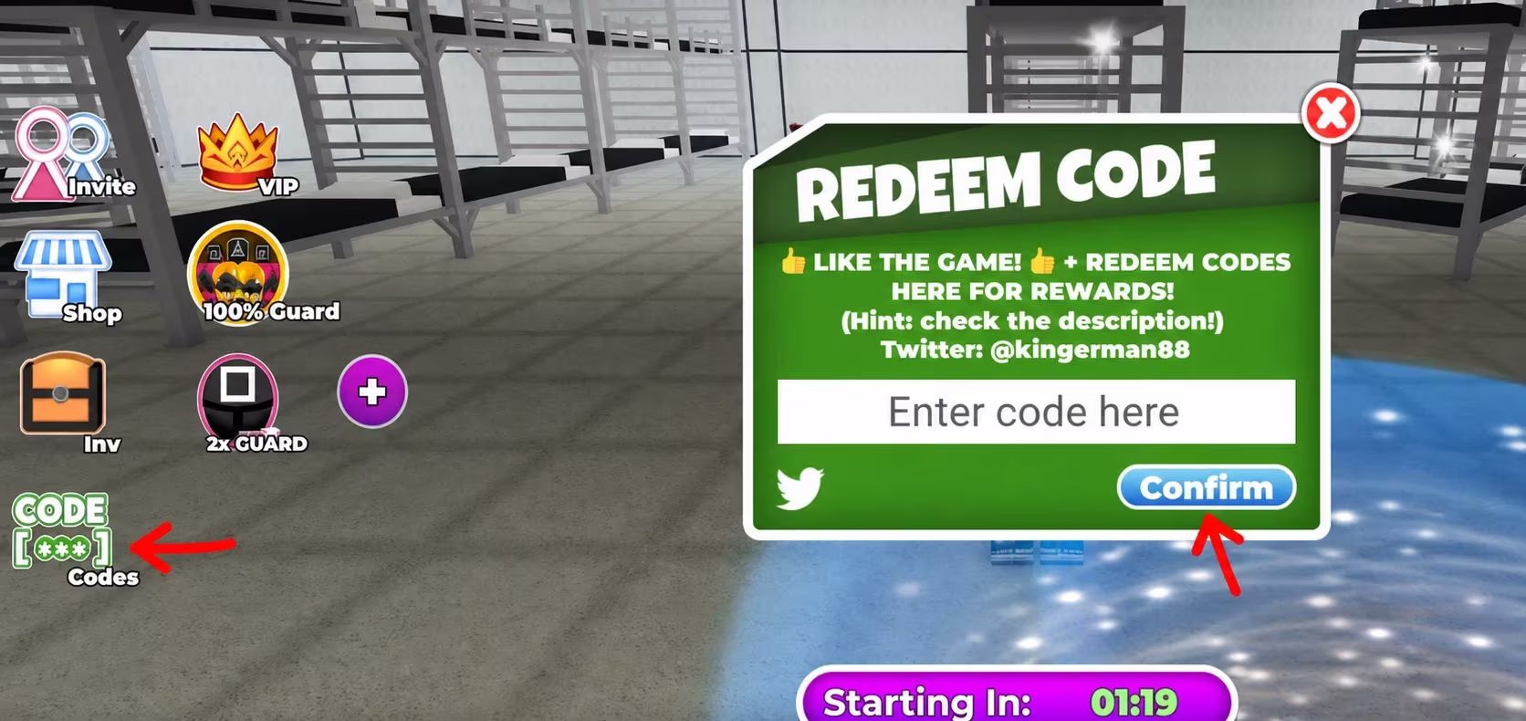 Squid Game codes redeem section