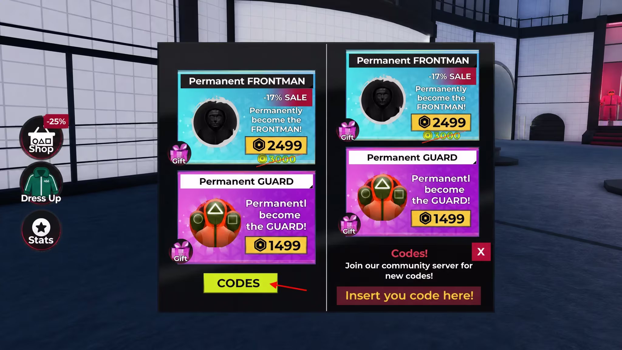 Squid Game X codes redeem option