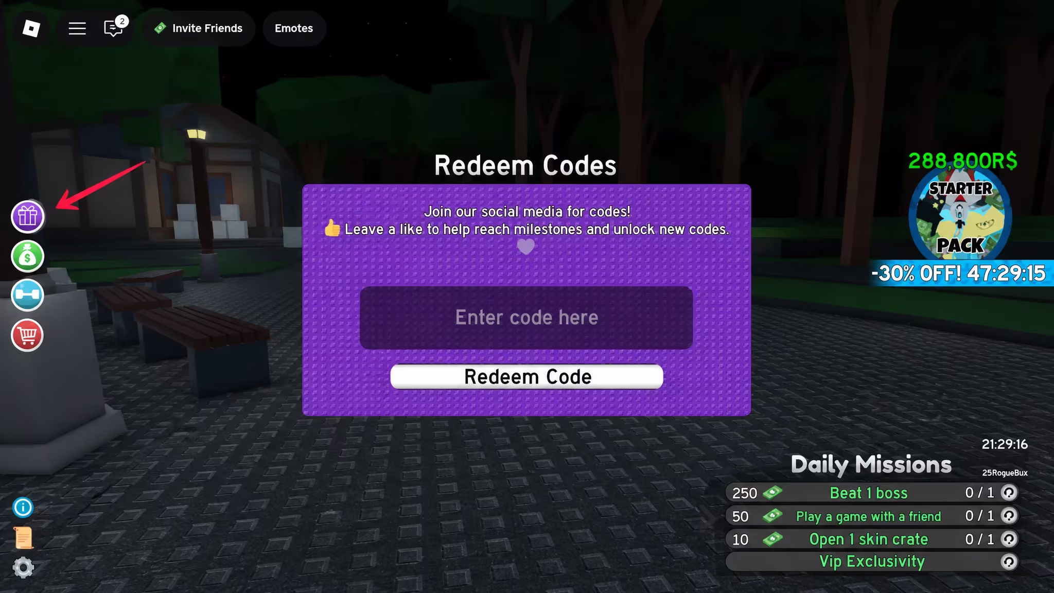 RogueRealms Code Redemption Window