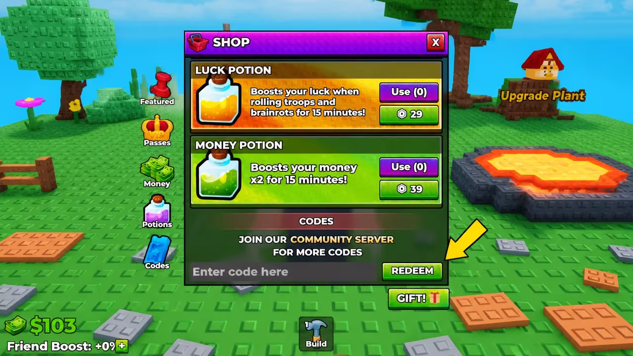 Roll Your Army the codes tab