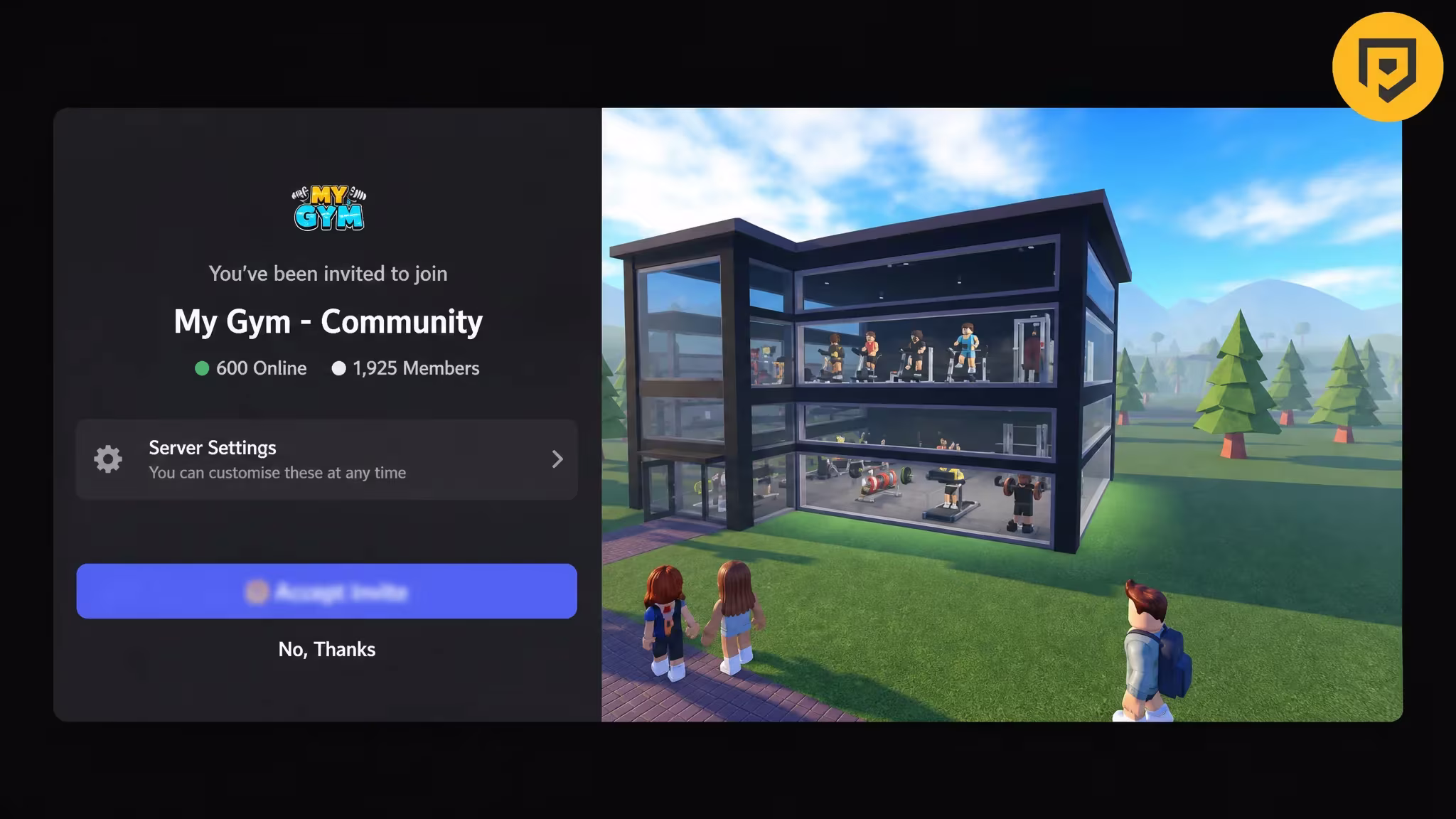 Screenshot of the Run a Gym Discord server invite page